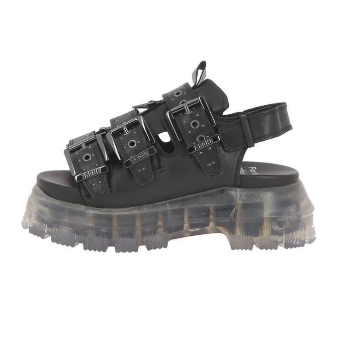 Sandales femme noires Bronx Martinai Cuir Plateforme 5cm 3