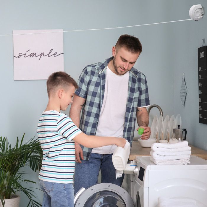 JVL Corde à Linge Rétractable 12m - Fixation Murale Pour Extérieur - Blanche