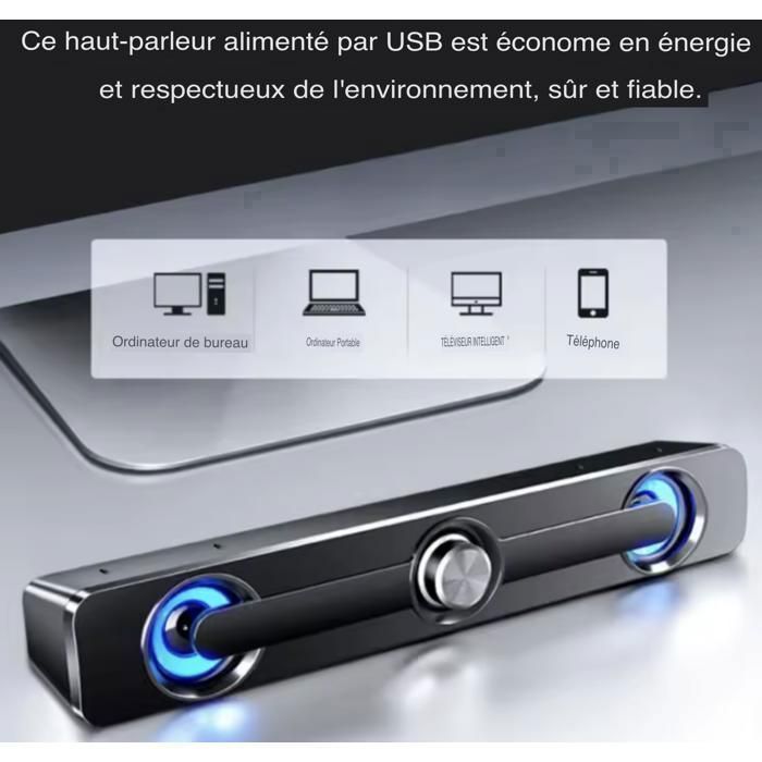 WEIDU Barre De Son PC Bluetooth 5.0 USB – Haut-Parleurs Stéréo 3D, Contrôle Volume, Design Fin Pour Bureau & Ordinateur Portable