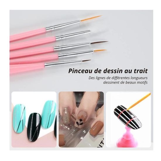 15 pièces Pinceau Nail Art Ongles, Brosse pinceau ongle gel, Acrylique  Manucure Pinceau Ongle, Pinceaux Nail Art Dessin Stylo