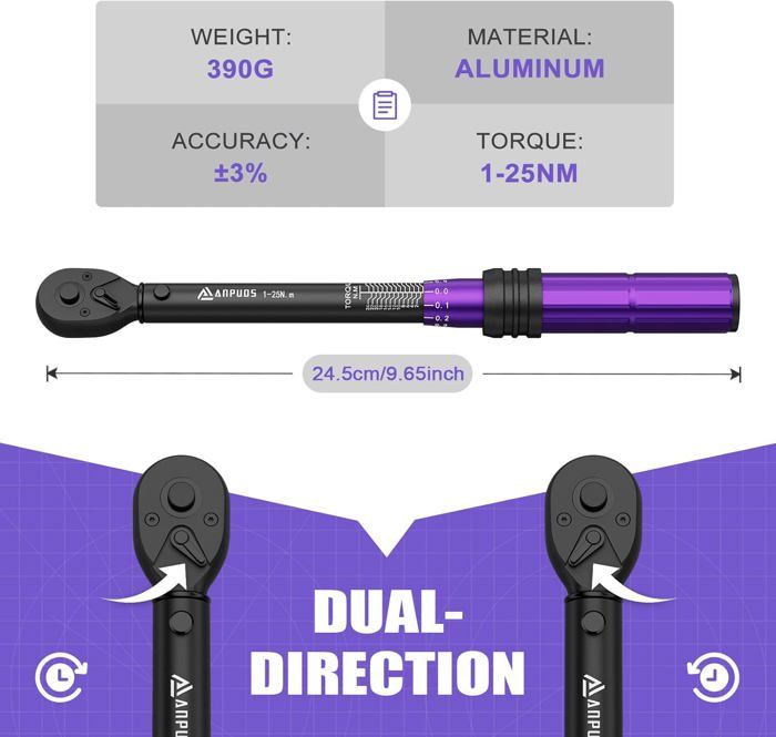 Clé Dynamométrique 1/4 1-25 Nm UYECOVE - Précision ±3% Outil Moto Voiture Vélo