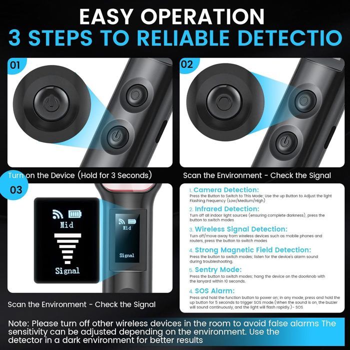 DBJIBF Détecteur Micro Espion, Détecteur De Caméra Espion, Détecteur Anti- Espion Bug, Scanner De Traceur GPS Anti-Espion, DéTecteur D'éCoute GSM GPS Tracker Scanner pour Les HôTels