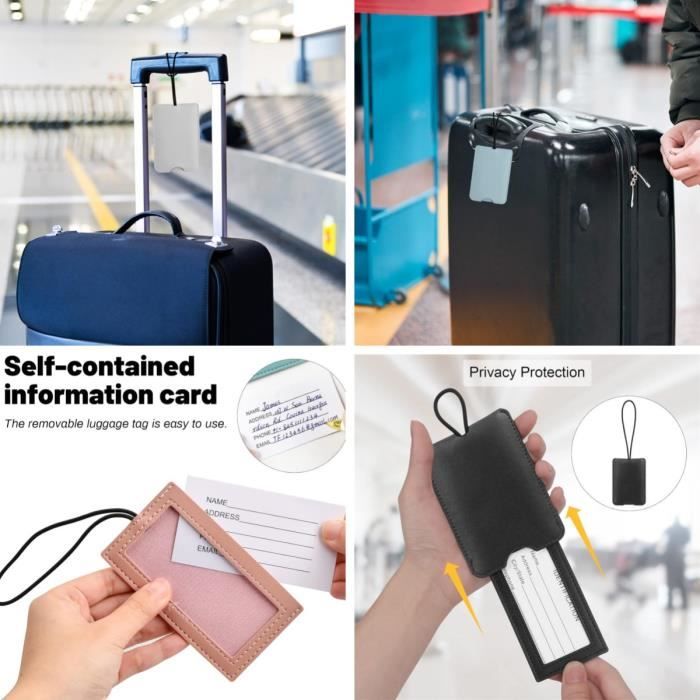 étiquettes Confidentialité Bagage Lot De 4 Étiquettes Bagage En Cuir - Avec Sangle Réglable - Protection Vie Privée - 4 Couleurs Identifiants Valise Avion