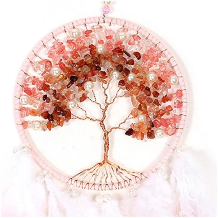 Attrape rêve arbre de vie en cristal rose, artisanat de plumes, décoration  suspendue à la maison, carillons éo FL8645 - Cdiscount Maison