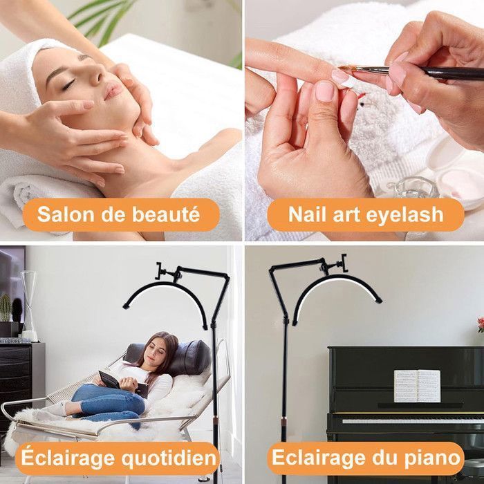 CANEOE Lampe Extension De Cils Demi-Lune 50W - 3200K-6500K Réglable, Lampe Sol 360° Pour Tatouage Et Beauté