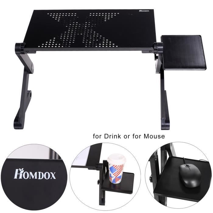 Table Ordinateur Portable Pour Lit – Pliable, Réglable 360°, Support PC Ergonomique Avec Ventilateurs & Tapis Souris Amovible
