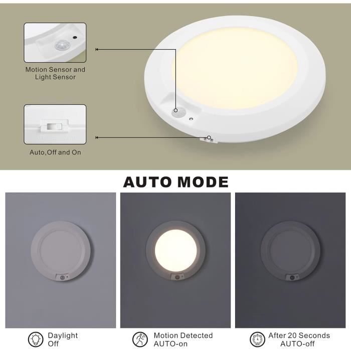 Toowell Lampe Plafonnier LED 10000mAh Rechargeable Avec Détecteur Mouvement Et Télécommande - Pour Salle De Bain Garage Escalier