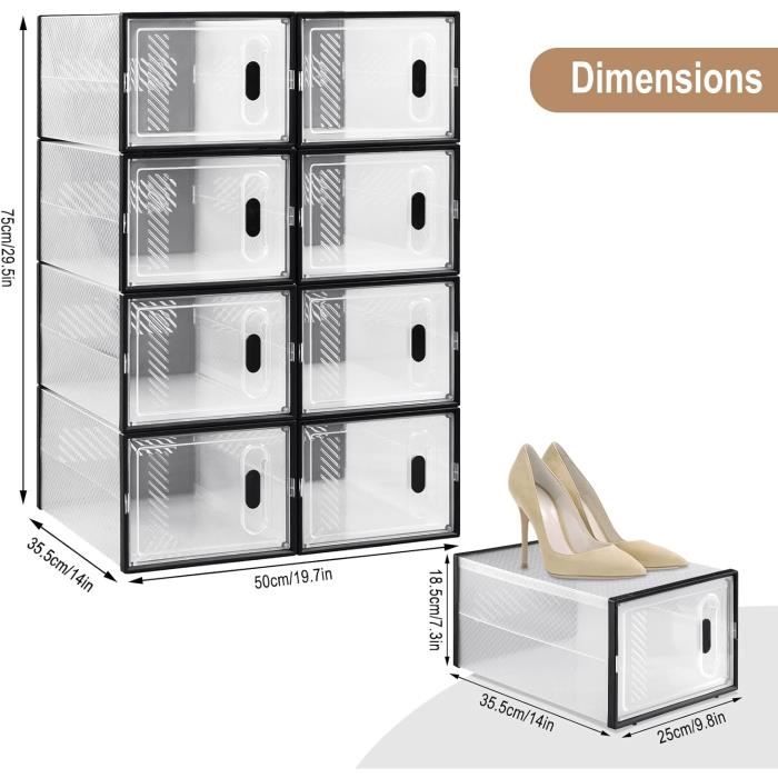 Lot De 10 Boîtes à Chaussures Transparentes Empilables KingSaid - Rangement Gain De Place Jusqu'à Pointure 44