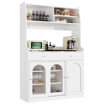 Armoire De Cuisine Haute 120x40x179 Cm - Buffet Vitrine Avec LED Et étagères Réglables - Style Rétro Vert