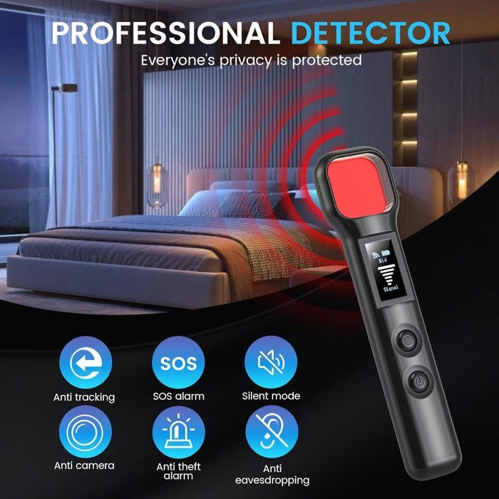Détecteur Caméra Cachée 4 En 1 XEOOCE – Anti-Espion RF, GPS, Lentille & Magnétique, Alarme Sécurité Privée