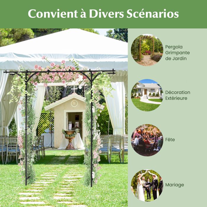 RELAX4LIFE Arche De Jardin En Bois 2,2M Avec Treillis Pour Plantes Grimpantes - Pergola 160x60x217cm Pour Rosiers Et Décoration Extérieure