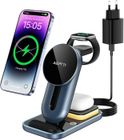 AGPTEK 4 EN 1 Mag-Safe Station de Charge sans Fil Universel Rapide avec Veilleuse Adaptateur pour iPhone Samsung Apple Watch