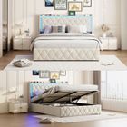 Lit 140x190 cm - NMONET - LED - USB - coffre de lit - Tissu en velours - cadre de lit coffre 140x190 cm - beige