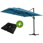 HABITAT ET JARDIN Parasol jardin déporté Alu "Sun 4" - Rectangle - 3 x 4 m - Bleu - Dalles à lester incluses