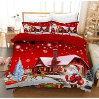 Parure de lit Noël,thème joyeux housse couette en microfibre avec taies d'oreiller,pour enfants et filles,lit,décoration(200x200cm)