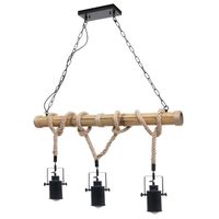 Lampe à suspension lustre corde de bambou vintage industrielle metal noir 3 par abat-jour spot