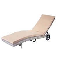 Chaise longue de jardin transat bain de soleil en polyrotin gris coussin beige