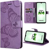 Coque pour Samsung Galaxy A14 4G-5G, Protection Anti-Rayures Motif Papillon Effet Cuir Violet
