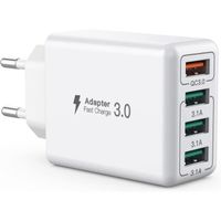 Chargeur USB, adaptateur de charge USB à 4 ports avec chargeur rapide Smart QC 3.0 de 33W, multi-ports compatible avec iPhone ect