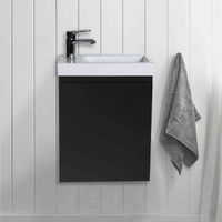 Meuble lave-mains noir carbone MOB-IN LISA - Vasque en céramique blanche - Montage facile