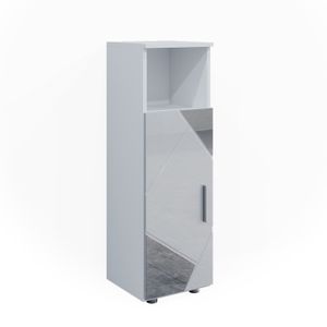 MEUBLE BAS COMMODE SDB Vicco meuble de rangement de salle de bain Irma, Blanc brillant avec inserts, 30 x 95 cm