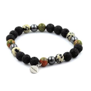Bracelet En Pierre Jaspe Dalmatien Polie 8mm - Perles AA - Sans Fermoir - Neuf Avec étiquettes
