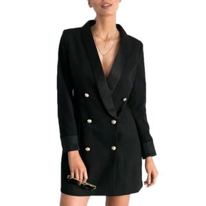 Blazer Bouton Doré Femme Fin Double Boutonnage Blazer Vintage Mode Bureau Affaires Veste De Costume Slim Fit en Couleur Uni Manteau Revers À Manches Longue