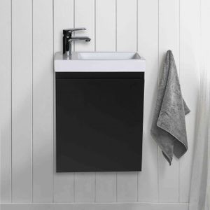 LAVE-MAIN Meuble lave-mains noir carbone MOB-IN LISA - Vasque en céramique blanche - Montage facile