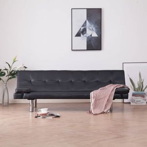 CANAPE CONVERTIBLE HOME® Canapé-lit avec deux oreillers Marron Simili