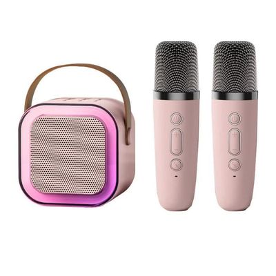 Micro Karaoké Enfant Avec 2 Micros Sans Fil - Bluetooth, Changement De Voix, Lumières LED - Rose
