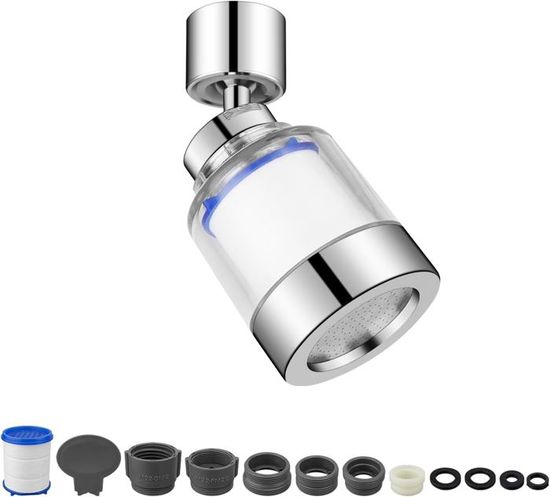 Filtre Robinet Rotatif 360° - 3 Modes (bulle, Jet, Douche) - Avec 9 Filtres Coton PP - Anti-calcaire Et éclaboussures