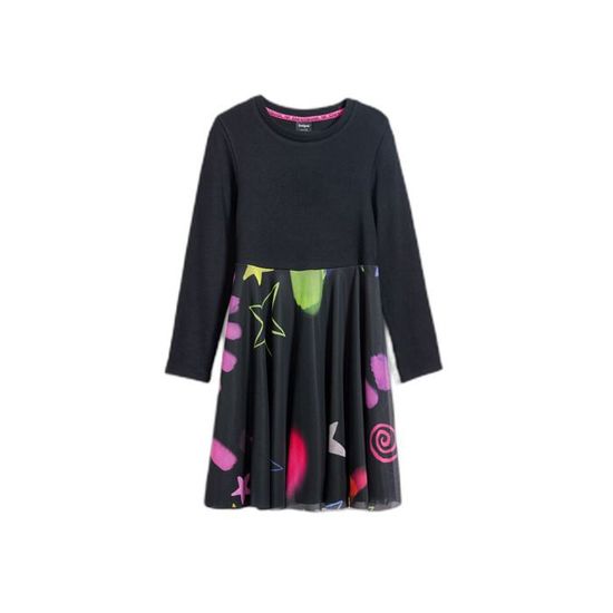Robe Desigual Noire à Motifs Bouquets Multicolores - Taille XL, Occasion Très Bon état (TBE), Style Fleuri