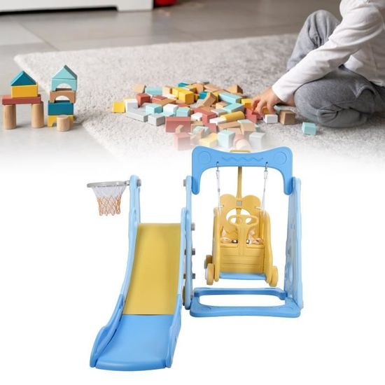 Toboggan Balançoire 8 En 1 Pour Enfants - Avec Panier De Basket, Télescope, Aire De Jeux - Pour Intérieur Et Extérieur - 4