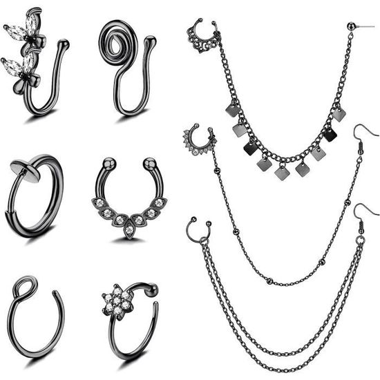 Set De Faux Piercings Nez Septum Et Lèvre ESHIONER - Titane G23 Hypoallergénique, Or 20G 10mm - 5