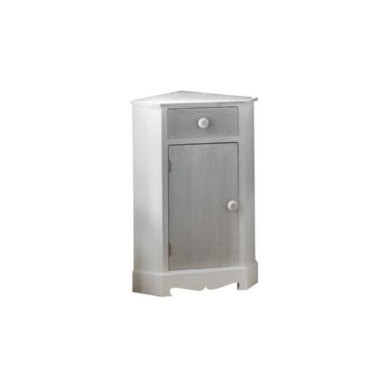 Meuble de rangement d'angle pin massif blanc 1 porte grise blanchi