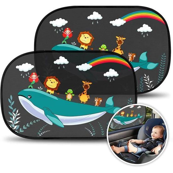 Pare-soleil Voiture Bébé 2 Pièces - Protection UV SPF 50+, Adhésion électrostatique (pas De Ventouses) - Taille 51x31 Cm - Dessins Cartoon, Ne Bloque Pas La Vue