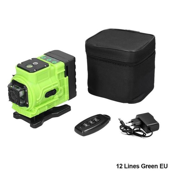 Niveau Laser 3D 12 Lignes 360° Vert – Auto-nivelant, Batterie 12V Incluse, Pro