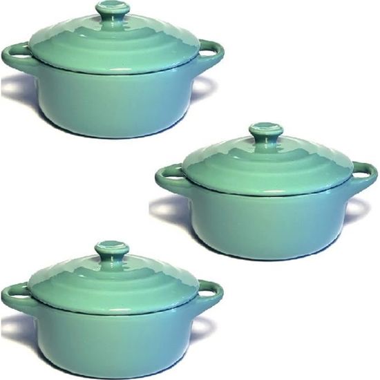 Mini Cocottes Hobby Tech - Lot De 6, Céramique Bleu Turquoise, 200ml - Résistantes Four - 13.5x8cm