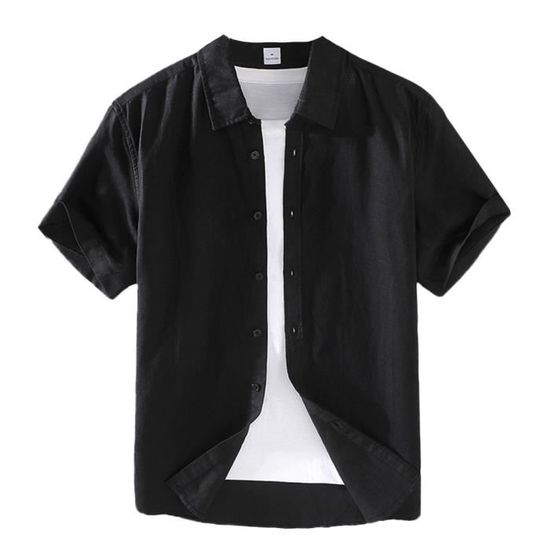 Chemise Lin Homme Manches Courtes Halfword - Chemise Été Casual Coton Plage Hawaienne
