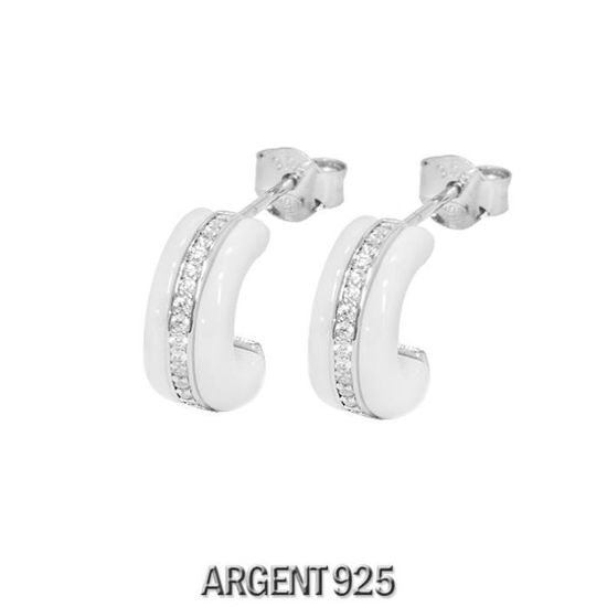 Boucles D'oreilles En Argent 925 Rhodié Avec Céramique Et Zirconium - Neuves Avec étiquettes
