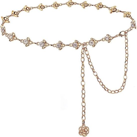Ceinture Chaîne Strass Suyi - Or/Argent - Adjustable Pour Robe/Soirée
