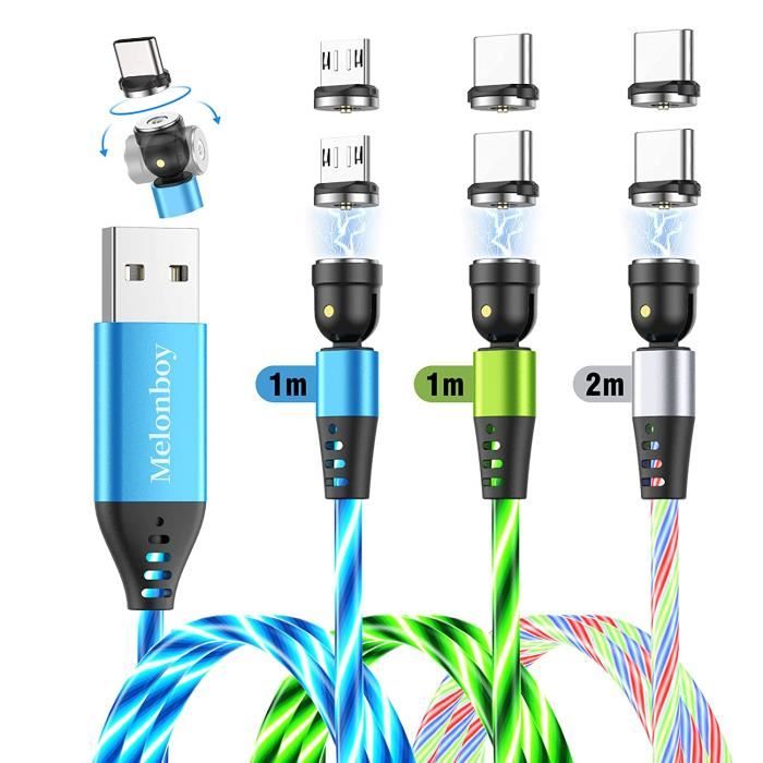 Cable Magnétique [Lot de 31 m+1 m+2 m] LED Fluide Cable de Chargeur ...