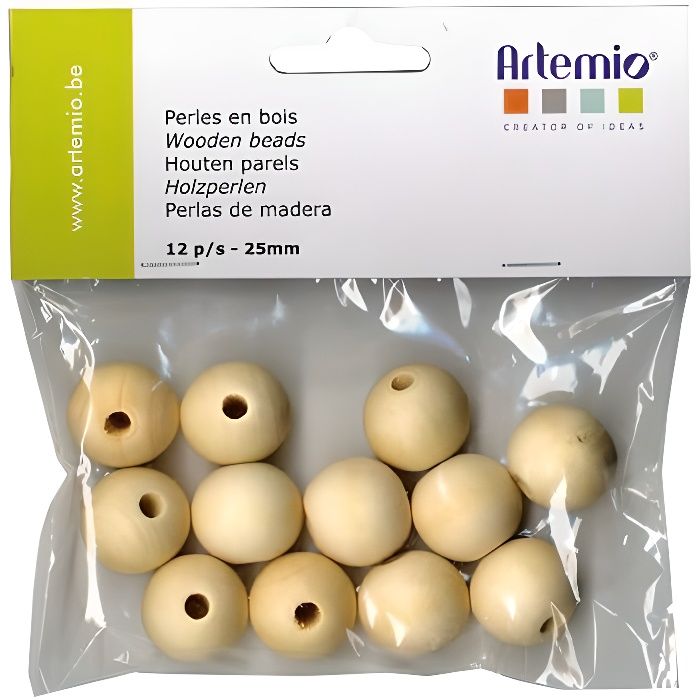 ARTEMIO 12 Perles en Bois 25 mm