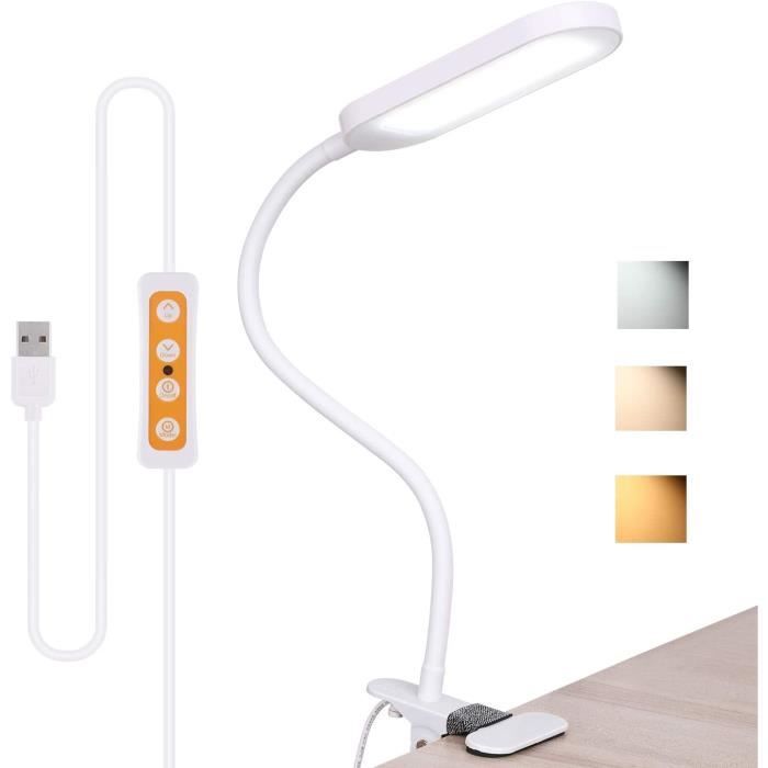 Lampe de bureau à LED SKYLEO avec pince,lampe de lecture oculaire à intensité variable,lampe à bras pivotant à 3 modes de couleurs,lampe de table à pince USB,lampe à lumière du jour pour le bureau 