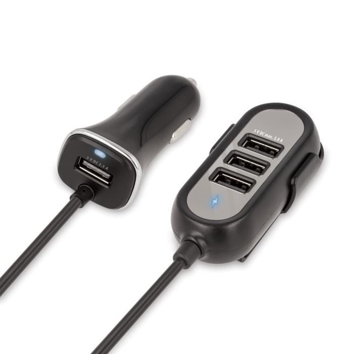 Pour Samsung Galaxy A51 : Chargeur Voiture Vacances Taxi Uber 1 + 3 USB passagers