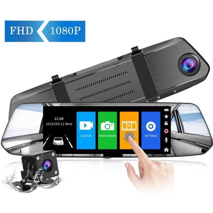 7 Pouces LCD Dashcam Voiture Rétroviseur Écran Full HD 1080P, Caméra de Voiture Grand Angle avec Caméra Avant et Caméra Arrière