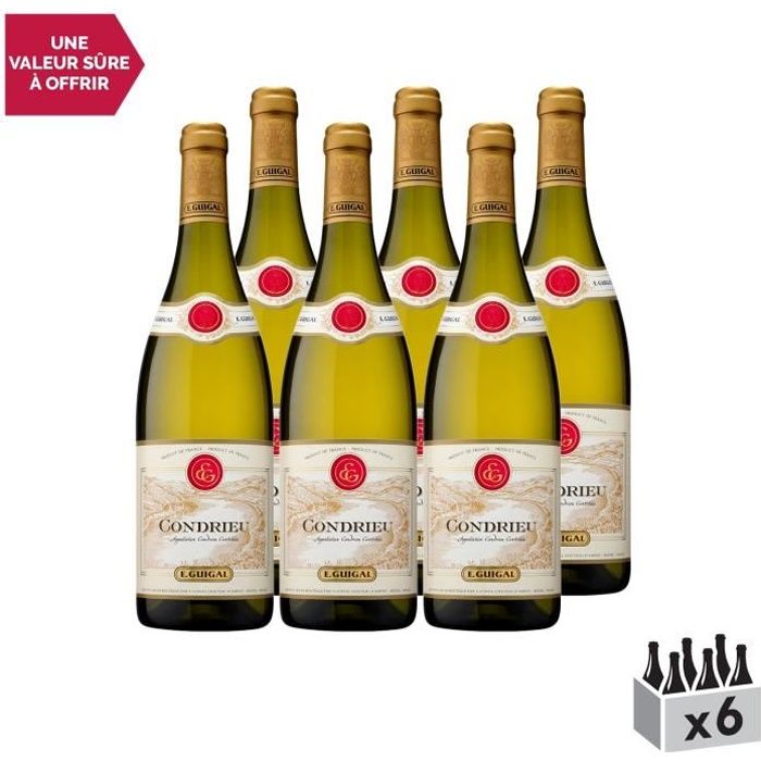 Condrieu Blanc 2019 - Lot de 6x75cl - Maison Guigal - Vin AOC Blanc de la Vallée du Rhône - Cépage Viognier