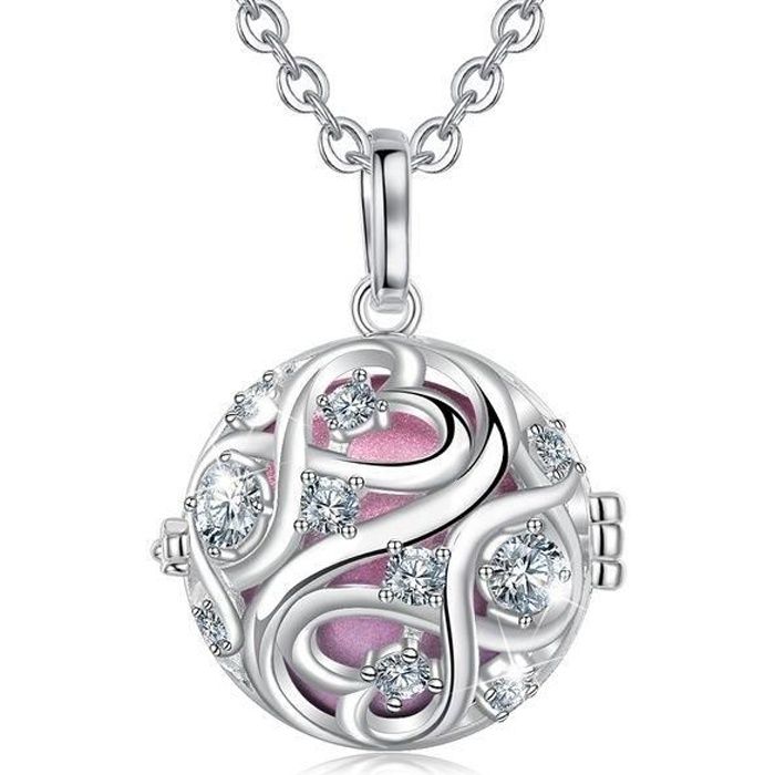 Bola de grossesse nœud infini avec cristaux grelot rose * Longueur collier : 114 cm * Matière pendentif : Cuivre, plaqué argent *