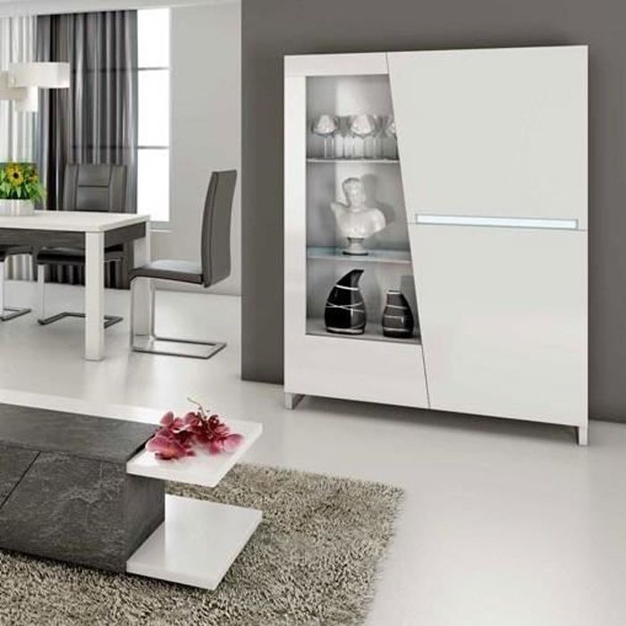 Argentier Vaisselier design laqué blanc led 120x155 cm LAUREA Blanc