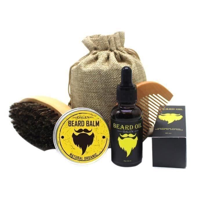 Kit Soin de Barbe pour Homme, 5 Pcs Brosse à Barbe, Peigne à Barbe, Crème, Huile de Barbe pour le Soin de Barbe et Moustache, Kit En